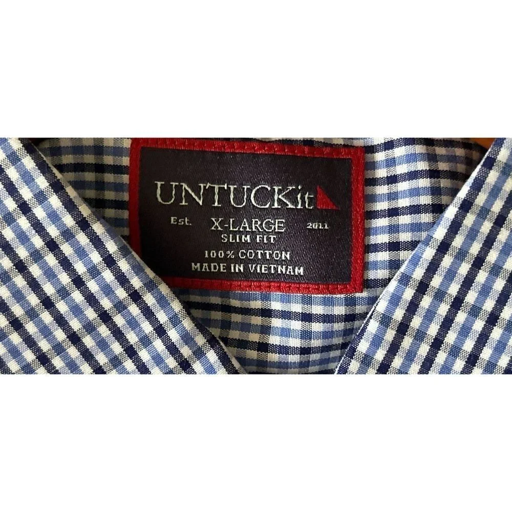UNTUCKit Cotton Shirt Button-Down Blue Brown Small Check Long Sleeve Size XLarge